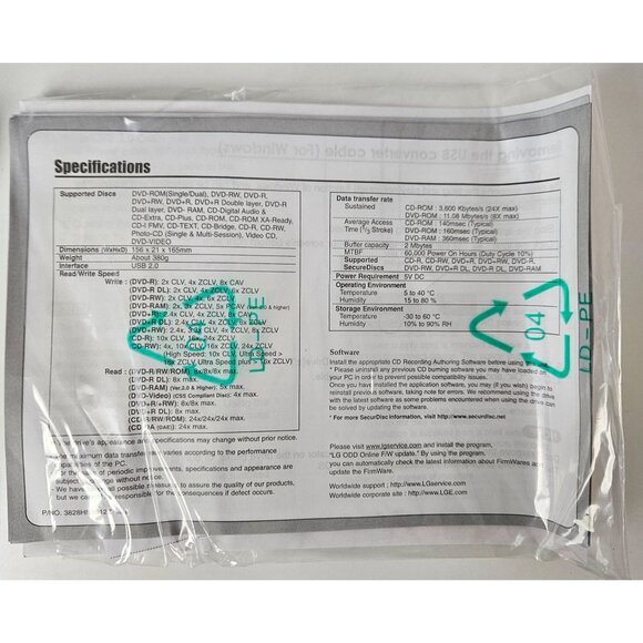 LG 8x Slim Portable External Multi DVD Rewriter GP08 USB Cable & Software PC/Mac - Picture 7 of 8